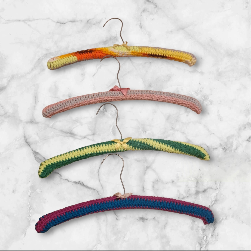 Set of 4 Colorful Vintage Crochet Hangers